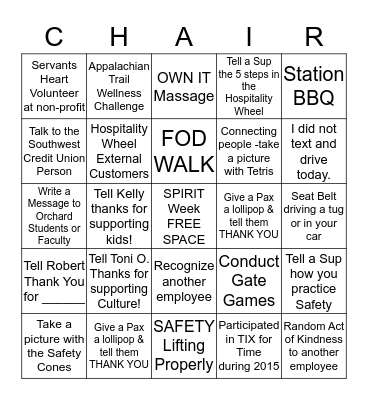 SWA Spirit Week-Get 8 with a Chance to Win Bingo Card