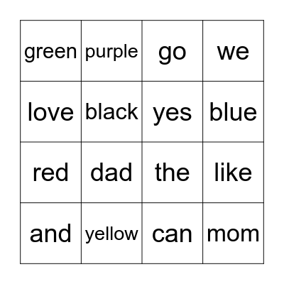 Sight Words Qtr 1 Bingo Card