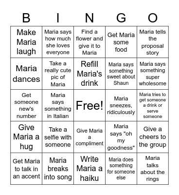 Maria's Bachelorette Bingo! Bingo Card