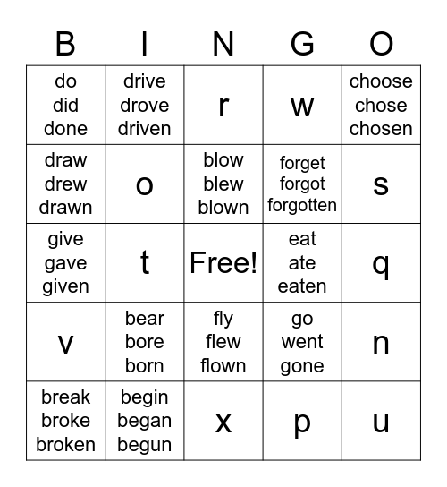 test Bingo Card