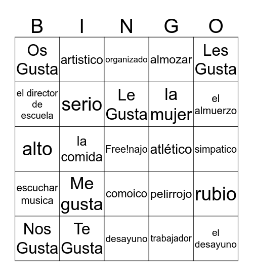 Vocabulary Bingo Card