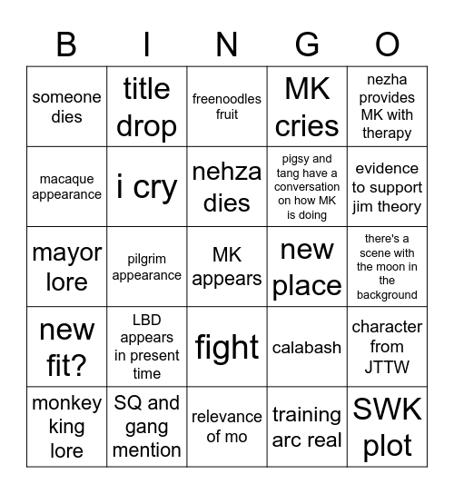 monkie kid s3 ep 11 Bingo Card