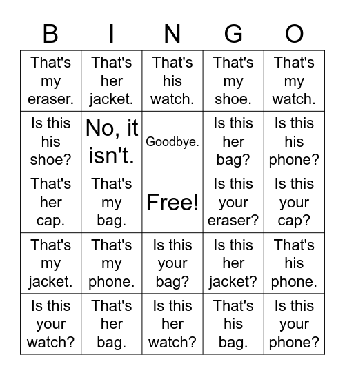 G4 Lesson 5.1 Bingo Card