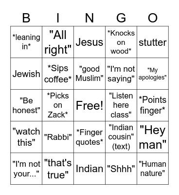 Mr. Ipe bingo Card