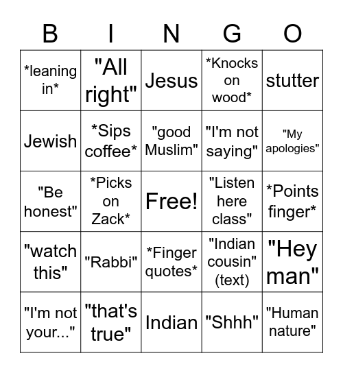 Mr. Ipe bingo Card