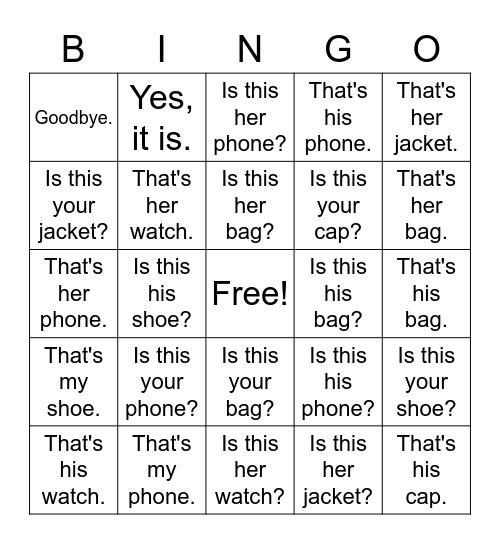 G4 Lesson 5.1 Bingo Card