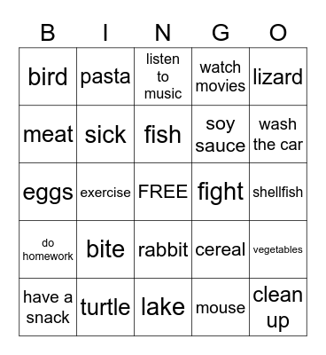 English Time 3 Bingo Card