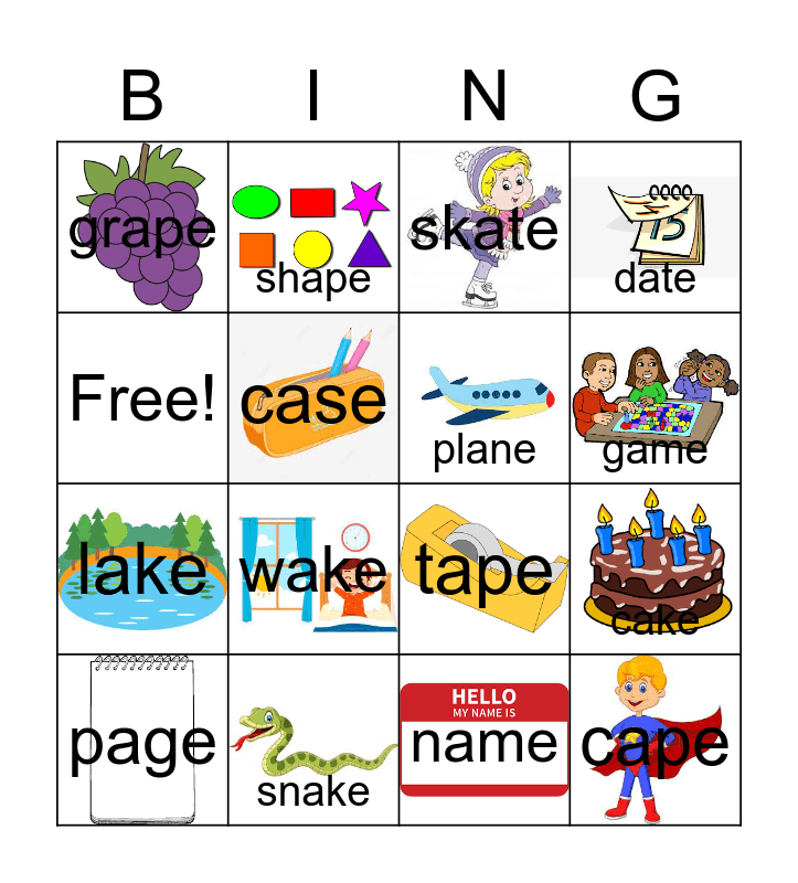 Long Vowel a-e Bingo Card
