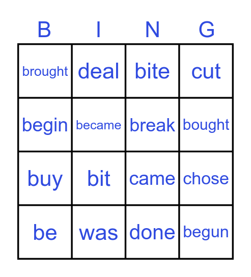 Irregular Verbs Bingo Card