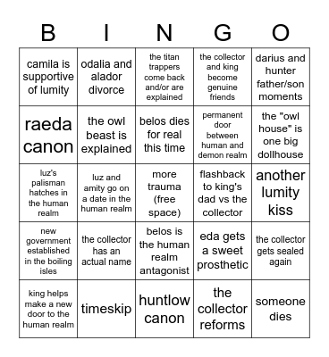 the owl house s3 bingo Card