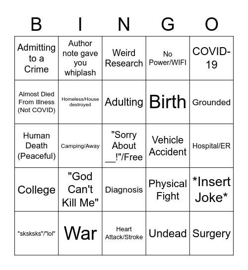 AO3 Author Notes Bingo Card