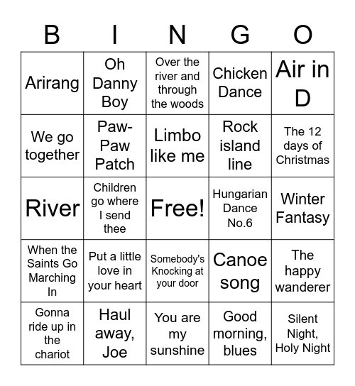 G4 Name that tune! Bingo Card