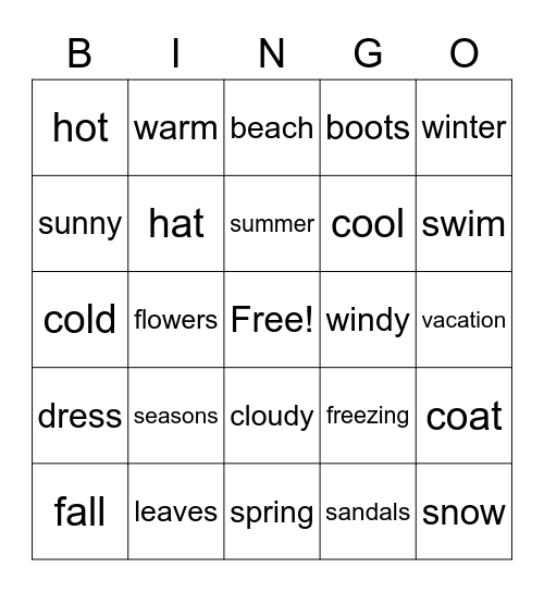 Seasons! Bingo Card