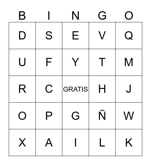 Spanish Alphabet Bingo Card