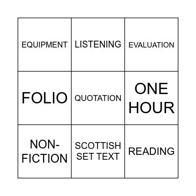 N5 ENGLISH Bingo Card