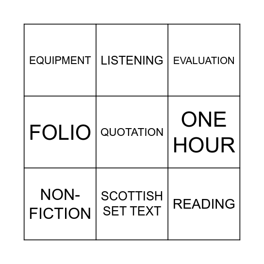 N5 ENGLISH Bingo Card