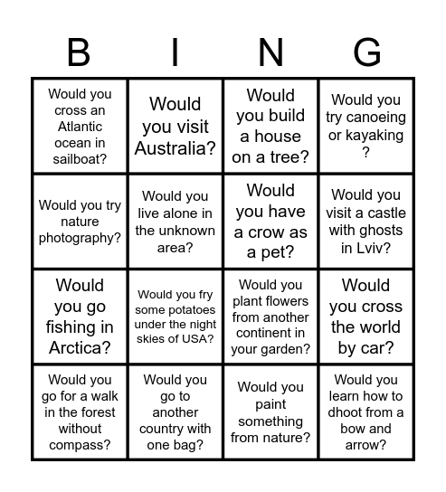 Would you try? Bingo Card