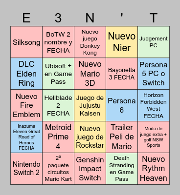 E3n't 2022 Bingo Card