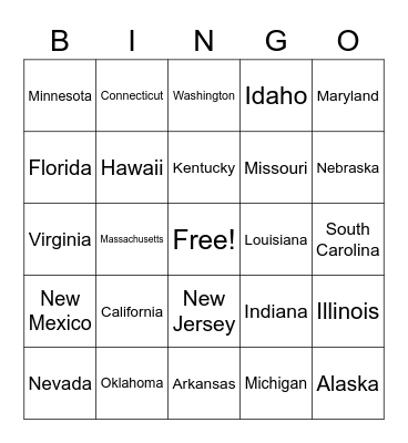 United States Bingo Card
