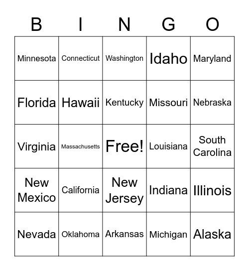 United States Bingo Card