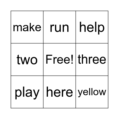 Pre-Primer Sight Words Set 4 Bingo Card