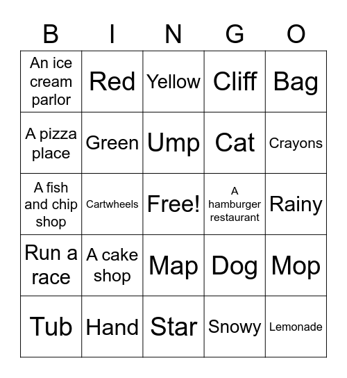 Class 4 Lesson 9 Bingo Card
