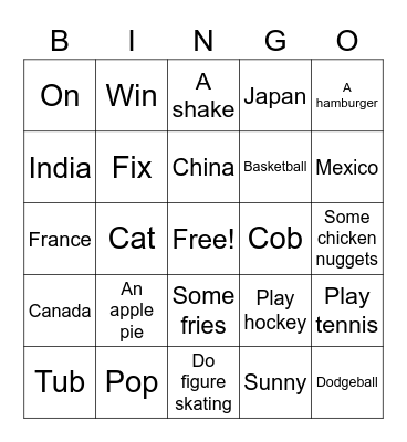 CLASS 5 LESSON 9 Bingo Card