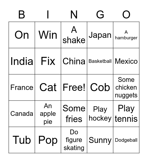 CLASS 5 LESSON 9 Bingo Card