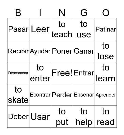 Spanish Bingo  Bingo Card