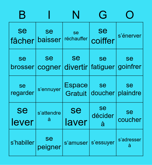 Les verbes réfléchis Bingo Card