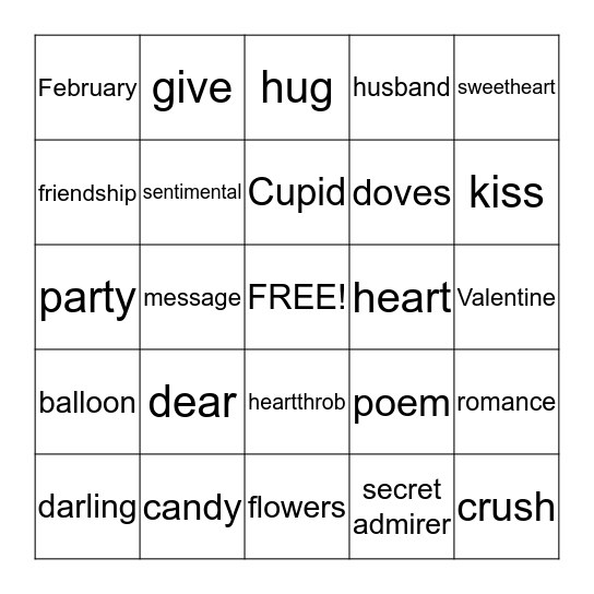 Valentine's Day Bingo Card