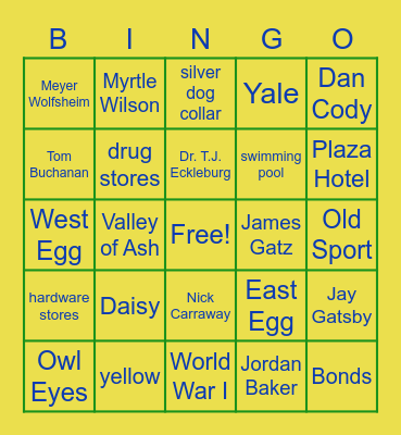 Great Gatsby - AP 11 Bingo Card