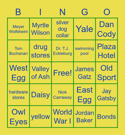 Great Gatsby - AP 11 Bingo Card