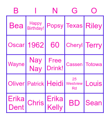 Happy 60th Birthday Renee Bingo Card