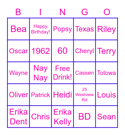 Happy 60th Birthday Renee Bingo Card