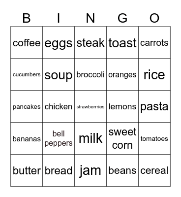 Food Bingo Card