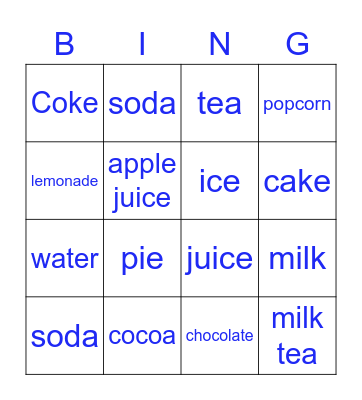 drinks Bingo Card