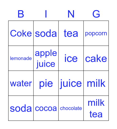drinks Bingo Card