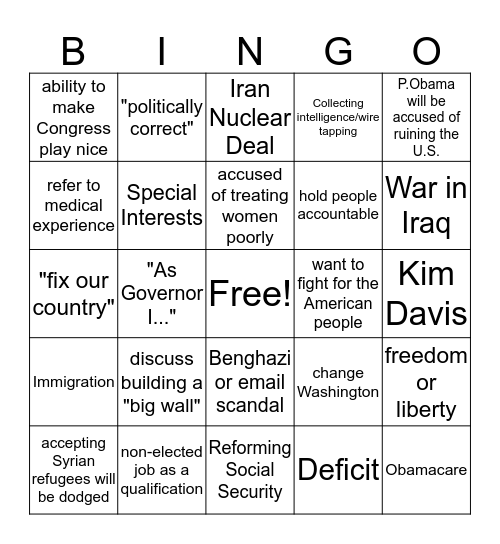 Republican Debate 9/16 Bingo Card