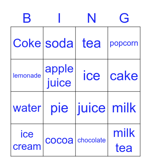 I want some ice cream, please. Bingo Card