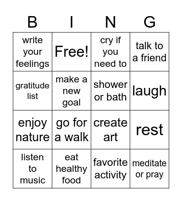 Self-Care Bingo Card