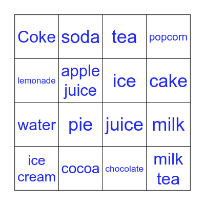 I want some ice cream, please. Bingo Card