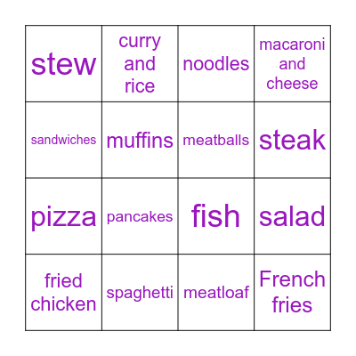 What's your favorite food? Bingo Card