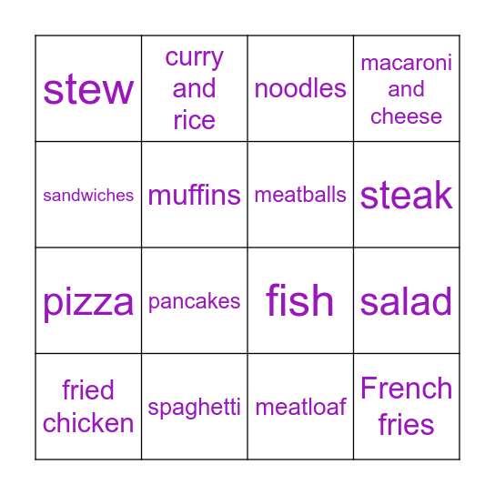 What's your favorite food? Bingo Card