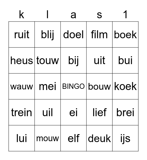 Tweetekenklanken Bingo Card