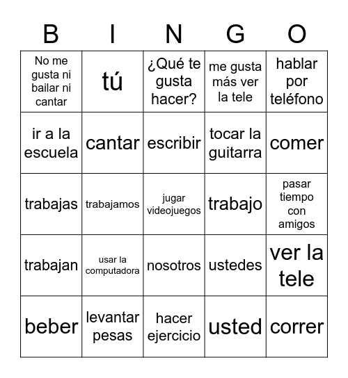 Verb Review End of Year Bingo Card