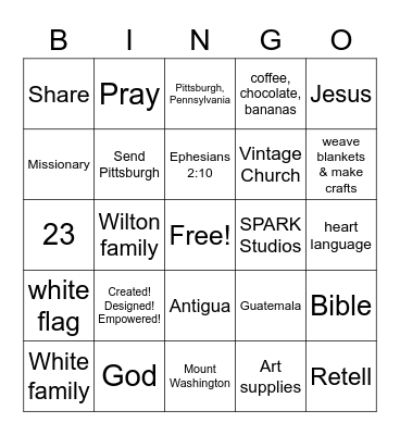 VBS 2022 Bingo Card