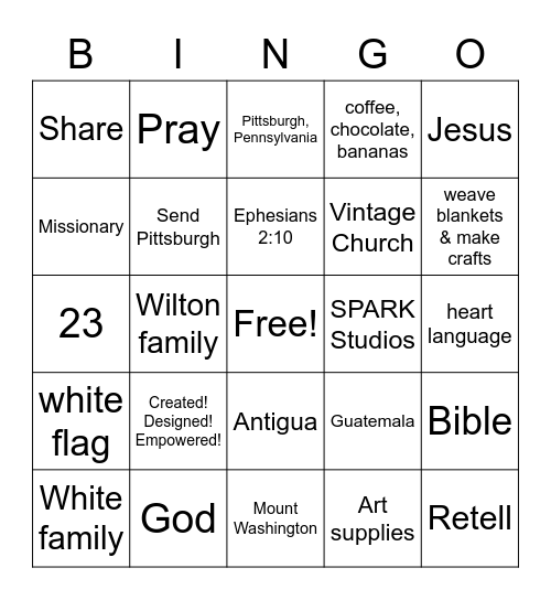 VBS 2022 Bingo Card