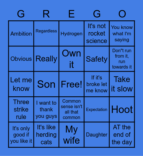GREGO Bingo Card