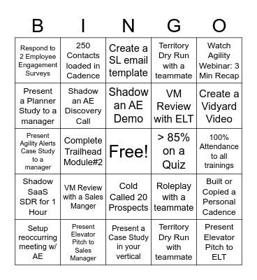 SaaS SDR Bootcamp BINGO Card
